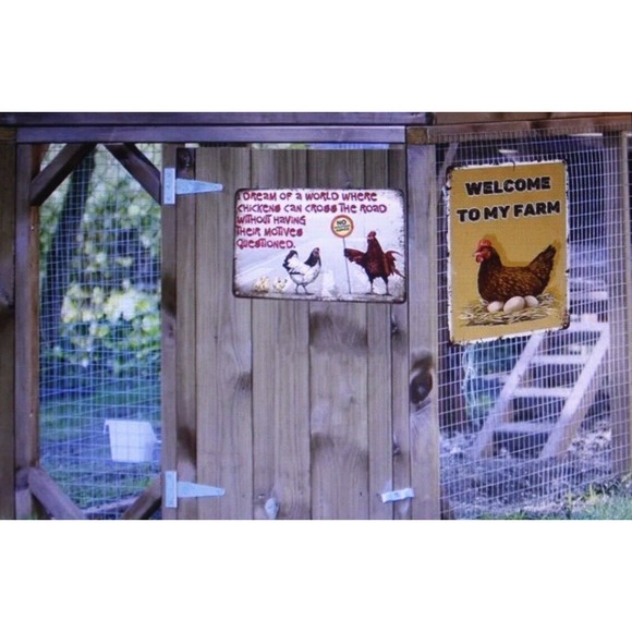 Vintage Metal Tin Sign Chicken I Dream Of A World Where Chickens Can Cross...NIP - Picture 2 of 4